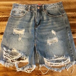 Distressed Jeans Mini Skirt